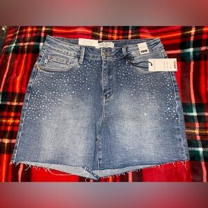 JB Light Wash Rhinestone Embellished Cut Off Shorts